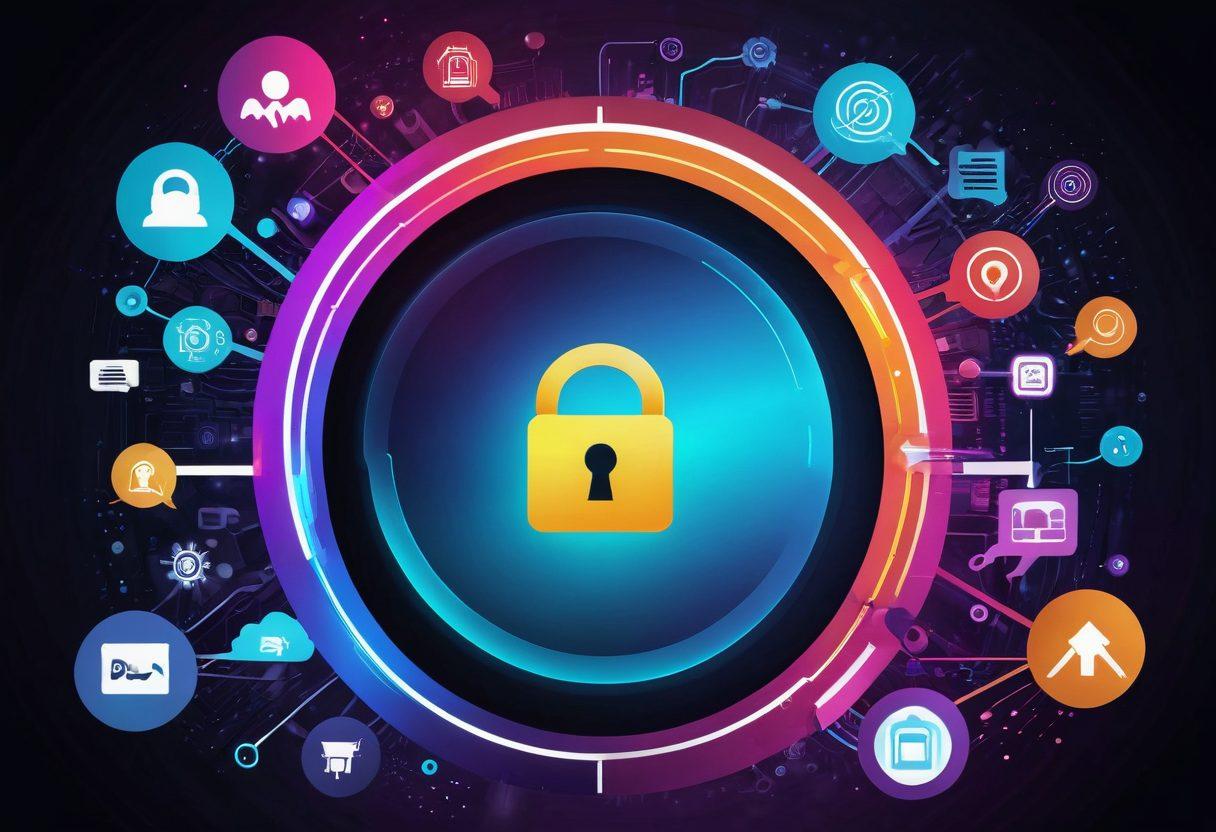 A captivating illustration of a key unlocking a digital lock, symbolizing access to insights. Surround the key with engaging blog content elements like text bubbles, graphs, and social media icons. Incorporate visual representations of community trends like diverse people, conversation bubbles, and arrows showing growth. Use vibrant colors and a modern, tech-inspired background to emphasize the digital theme. super-realistic. vibrant colors. cyberpunk.